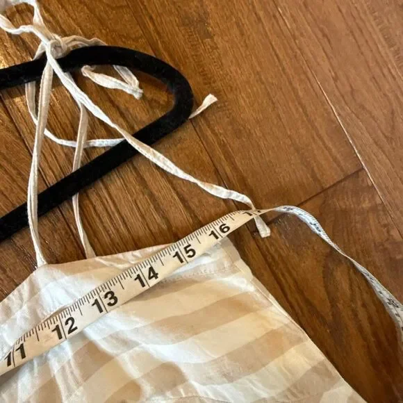 J.Crew beige striped Pom trim linen tie shoulder dress size xs - Picture 8 of 12